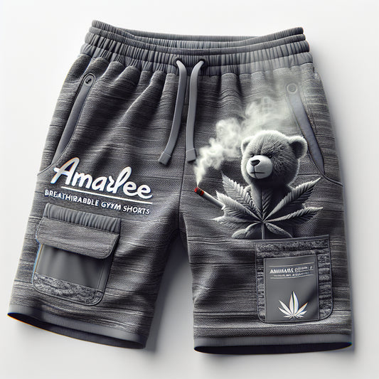 Breathable Gym Shorts with pockets and 'AMARLEE' name infused, with a weed smoking teddy bear logo.
